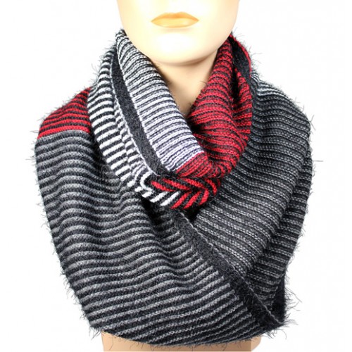 Infinity Scarf - Multi Color Stripes - Gray/Red/White Color - SF-16832GYRDWT
