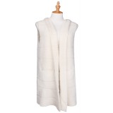 Women's Wool-like Touch Hooded Cardigan - Ivory - SF-AO603IV Women's Wool-like Touch Hooded Cardigan - Ivory - SF-AO603IV