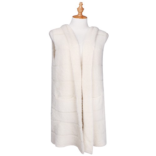 Women's Wool-like Touch Hooded Cardigan - Ivory - SF-AO603IV Women's Wool-like Touch Hooded Cardigan - Ivory - SF-AO603IV