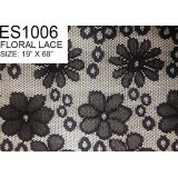 Scarf - Lace w/ Fringes - Floral Print - SF-ES1006BK