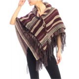 Poncho/ Shawl - Dual Layer with Fringes - Wine - SF-FW722WN Poncho/ Shawl - Dual Layer with Fringes - Wine - SF-FW722WN