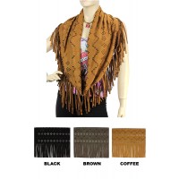 Infinity Scarf - Suede-Like with Laser Cut Out Diamond Pattern and Fringed Hem  - SF-RUN26